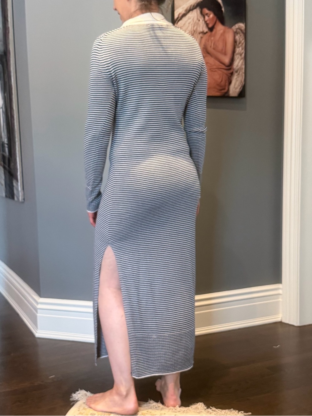 STAUD Navy and White Striped Polo Knit Maxi Dress - Picture 2 of 3